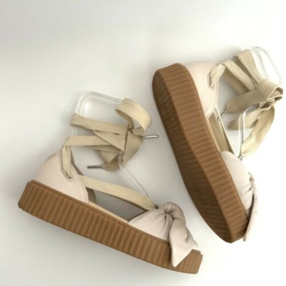 Fenty Puma by Rihanna Sandals 7.5 Leather Bow Front Platform Creeper - Picture 5 of 13